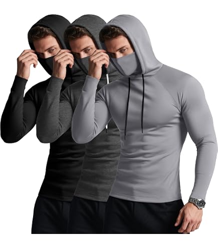 DGHM-JLMY Men's Hooded Long Sleeve Fitness Suit Mask Shirts
