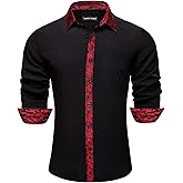 Barry.Wang Mens Business Shirts Long Sleeve Button Down Formal Shirt Collar Cuff Contrast Casual Dress Shirt Party Disco