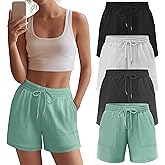 Neer 4 Pack Womens Sweat Shorts Cotton Casual Lounge Drawstring High Waist Summer Loose Elastic Athletic Shorts with Pocket