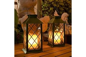TAKE ME 14" Solar Lanterns Outdoor Waterproof Garden Lanterns Large Flickering Flameless Candle Mission Lights for Table,Outdoor,Party Mothers Day Gifts ( 2 Packs Bronze-Green Color)