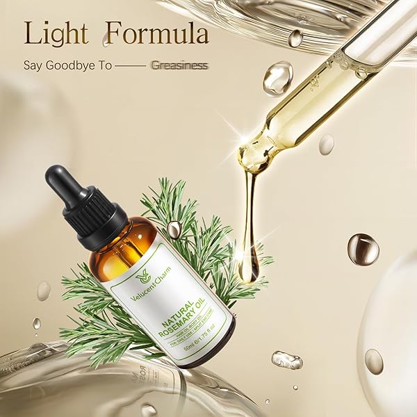 VELUCENTCHARM ROSEMARY ORGANIC HAIR GROWTH OIL FOR ALL HAIR TYPES WITH JOJOBA AND SWEET ALMOND OIL, ROSEMARY ESSENTIAL OIL FOR HAIR AND SKIN CARE, 1.75 FL OZ
