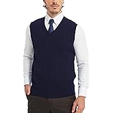 Kallspin Men’s Cable Knit Sweater Vest Pure Cotton V-Neck Sleeveless Knitted Pullover for Fall Winter