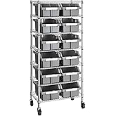 Seville Classics Heavy Duty NSF Bin Rack Solid Steel Wire Shelving Storage Unit, Patented Organizer for Garage, Warehouse, Office, Restaurant, Classroom, Kitchen, Gray, Includes 12 Bins