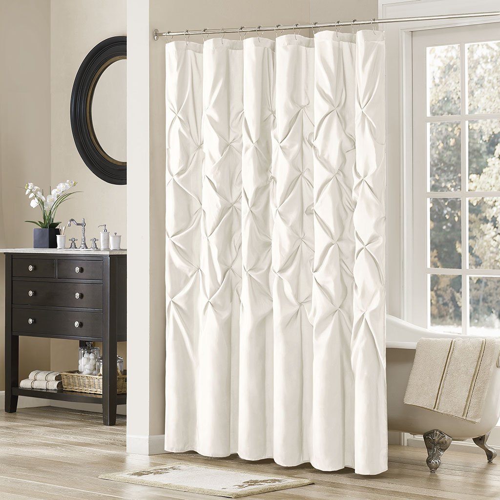 Madison Park Laurel White Shower Curtain, Solid Transitional Shower Curtains for Bathroom, 72 X 72, Cream — image 1
