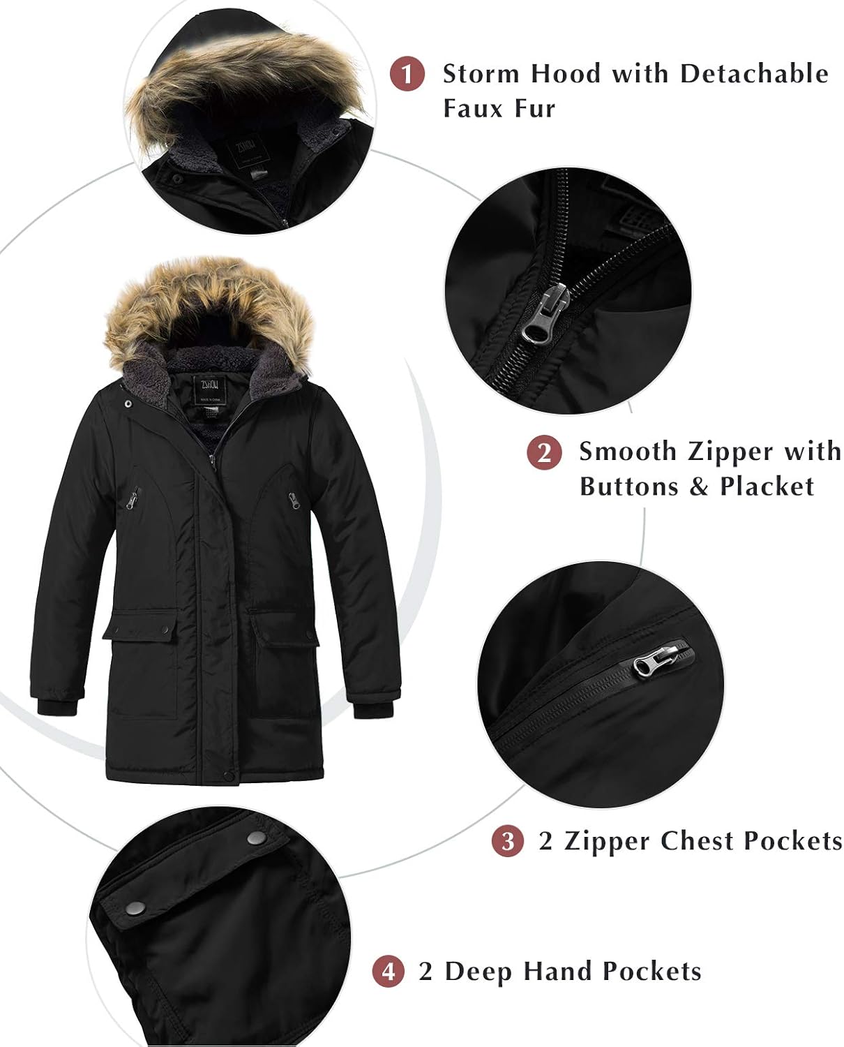 ZSHOW Girls' Winter Parka Coat Warm Padded Hooded Long Puffer Jacket: Clothing