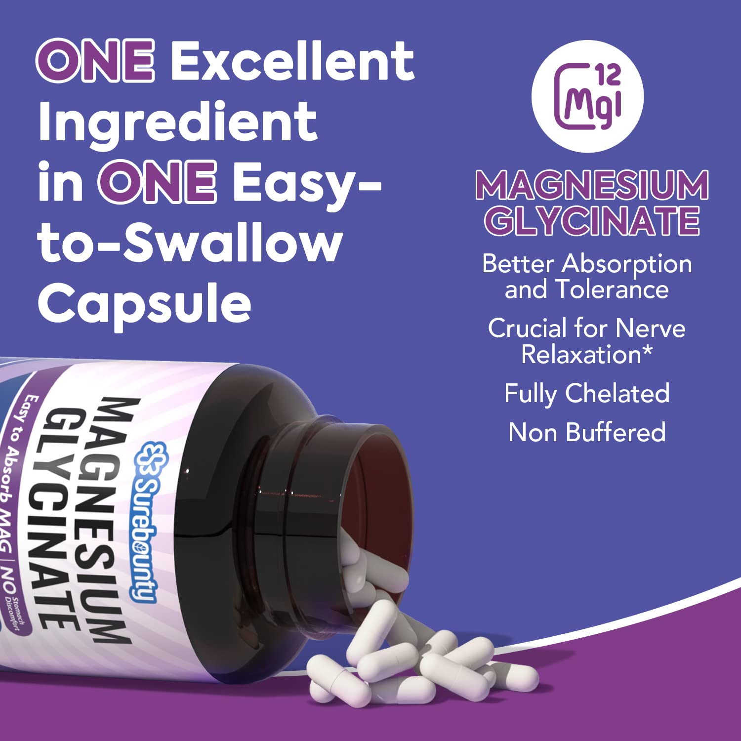 Surebounty Magnesium Glycinate Supplement for Sleep, 710 mg Chelated Magnesio Glycinate (80 mg Elemental Magnesio), Small Capsules for Kids & Adults, Easy to Swallow 90 Capsules