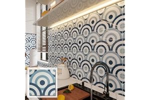 COLAMO Luxury 10PCS Glossy Blue Peel and Stick Tile,Self Stick on Kitchen Backsplash for Accent Wall, Adhesive Wall Tile for Bedroom,Bathroom,RV(8”x8”,Ring Design)