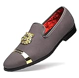 FOEVTRUE Men's Loafers Dark Gery Gold Buckle Fabric