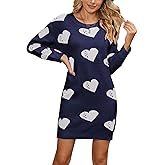 Alsol Lamesa Women's Cute Heart Shaped Crewneck Long Sleeve Knit Mini Sweater Dresses Pullover Sweaters