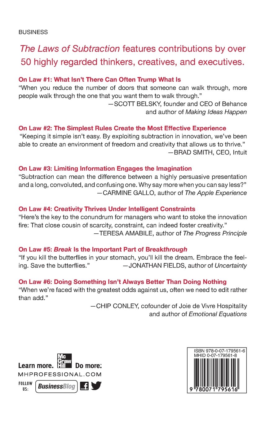 Amazon Com The Laws Of Subtraction 6 Simple Rules For Winning In The Age Of Excess Everything 9780071795616 May Matthew Books