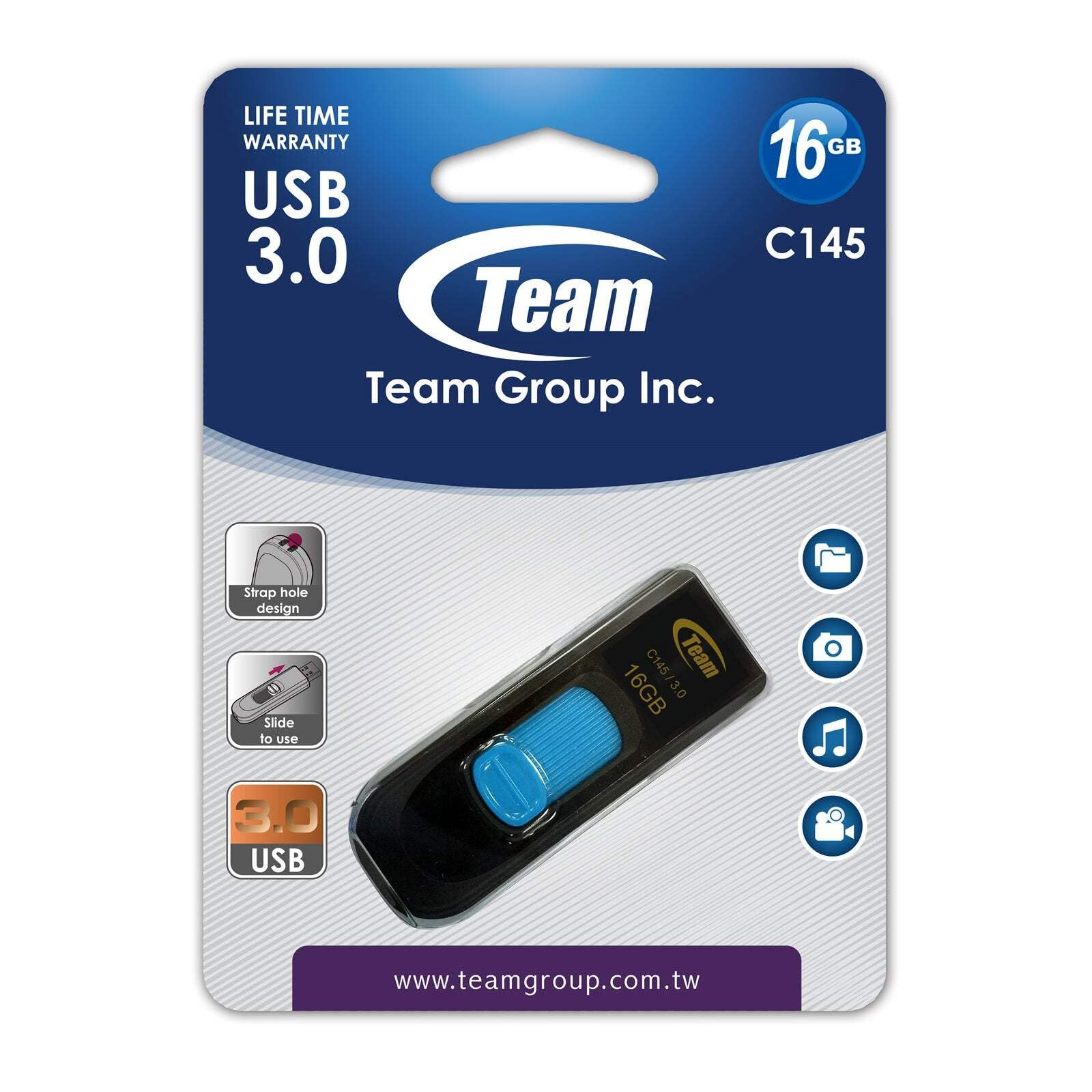 Team Group C145 16 GB USB 3.0 Flash Memory Drive - Blue