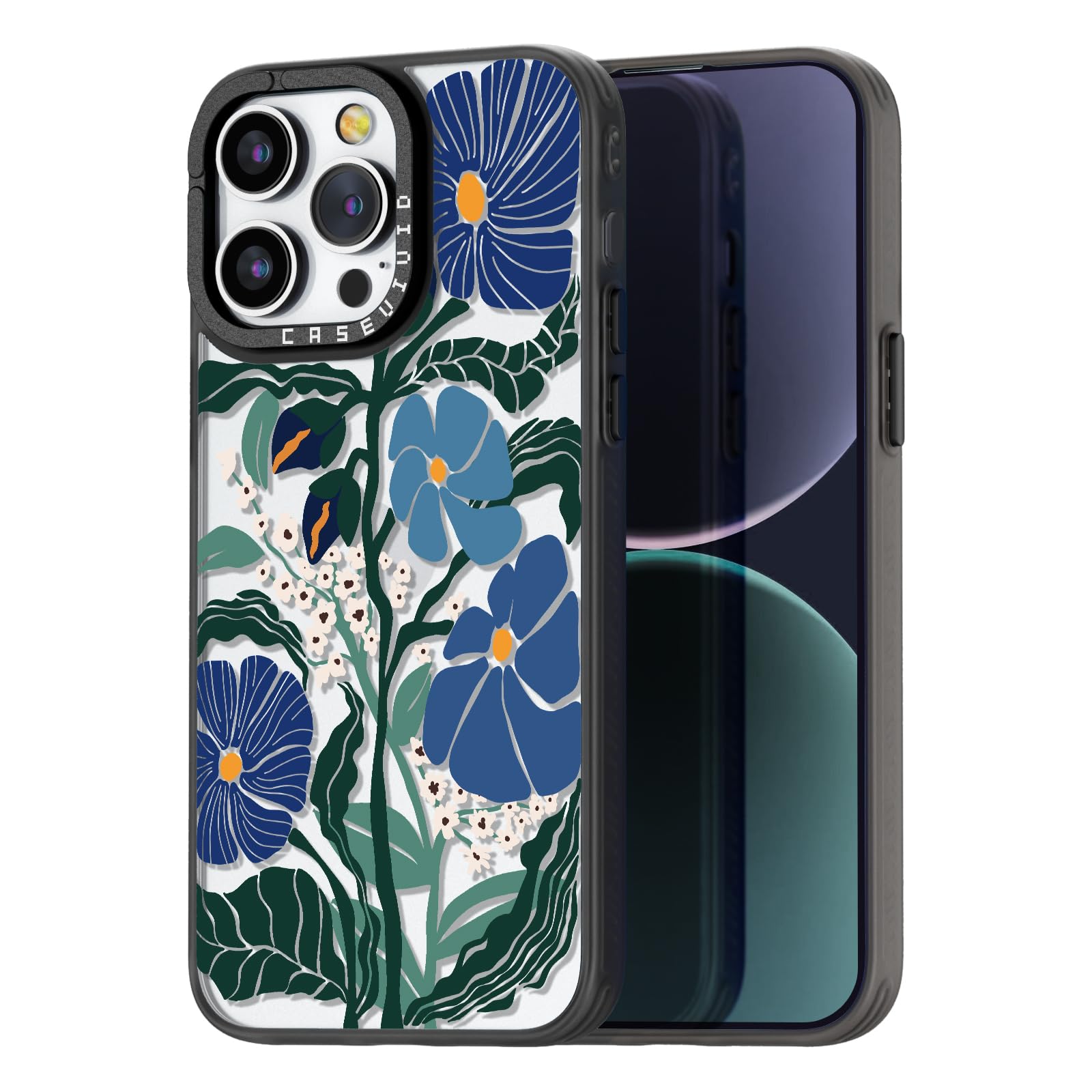 Photo 1 of casevivid Compatible for iPhone 15 Pro Case Cute Aesthetic - Durable Fashion Funny Phone Case - Girly Passiflora Caerulea Pattern Print Cover Design for Woman Girl 6.1 inches Black