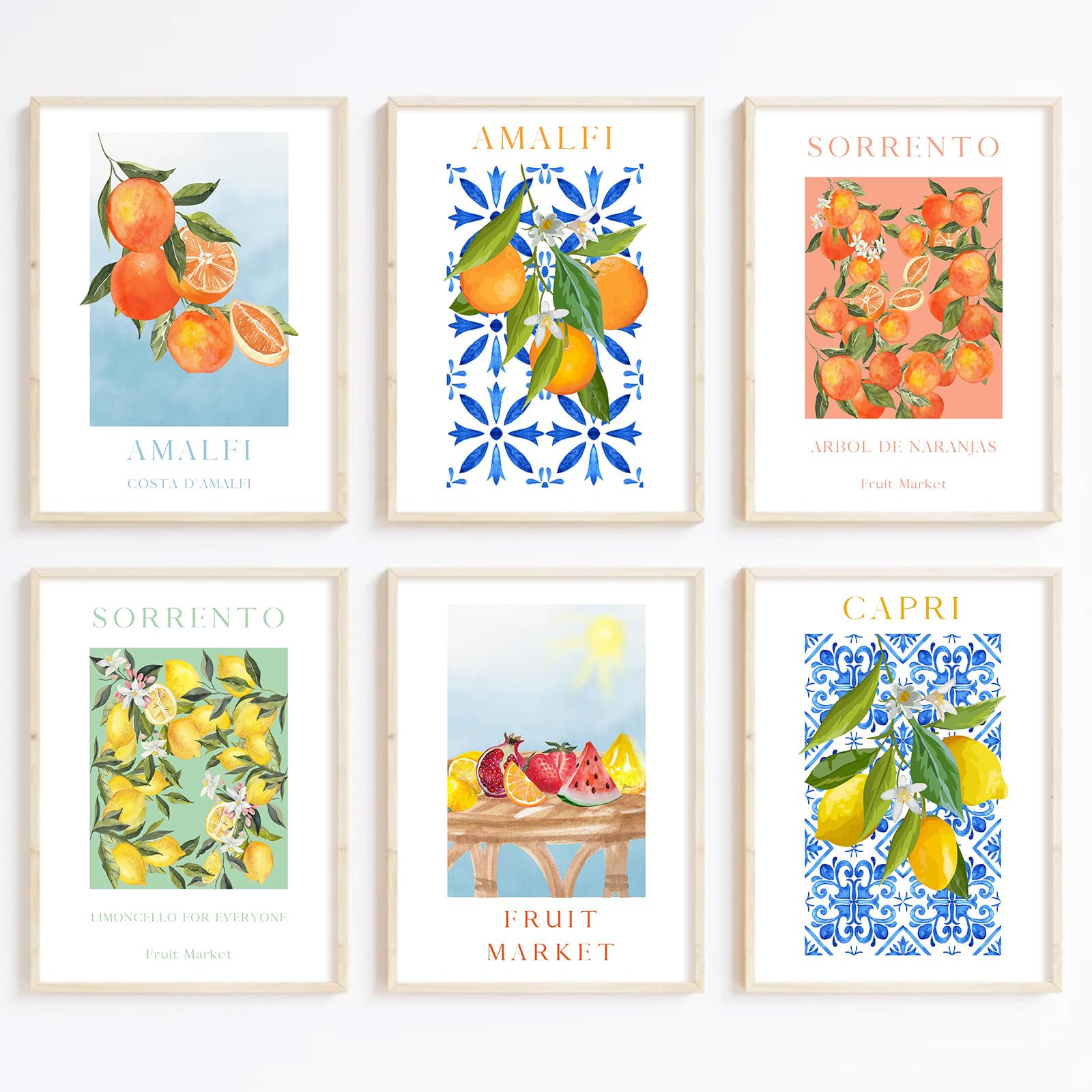 Baccone Fruit Wall Art Kitchen Artwork Wall Decor Fruit Prints Colorful Lemon Canvas Wall Art Vintage Pictures Fruit Market Poster Lemon Orange Prints Set of 6 for Room Bedroom 8x10 Inch Unframed