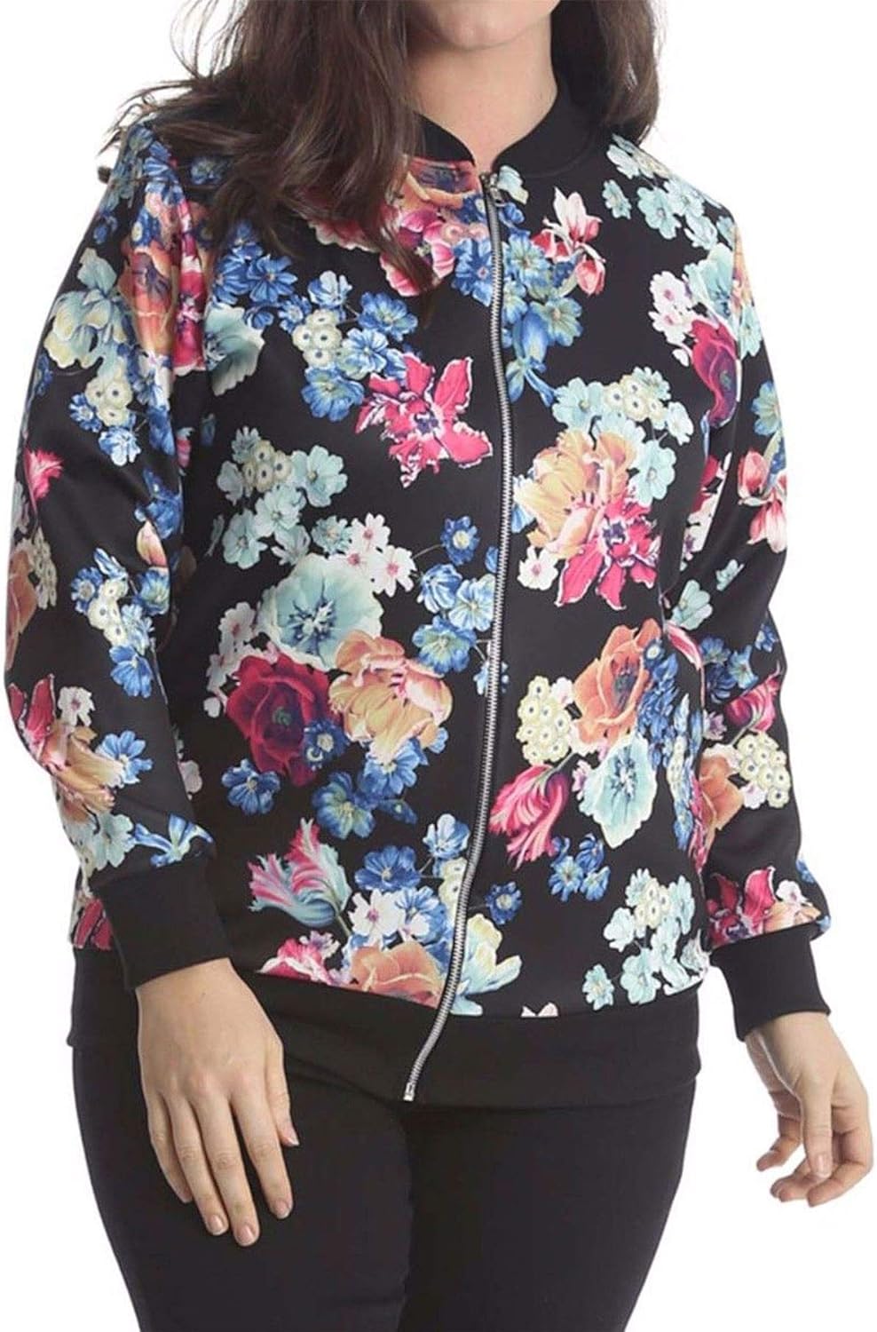 Womens Plus Size Varsity Jacket Ladies Summer Jacket Floral Print Long