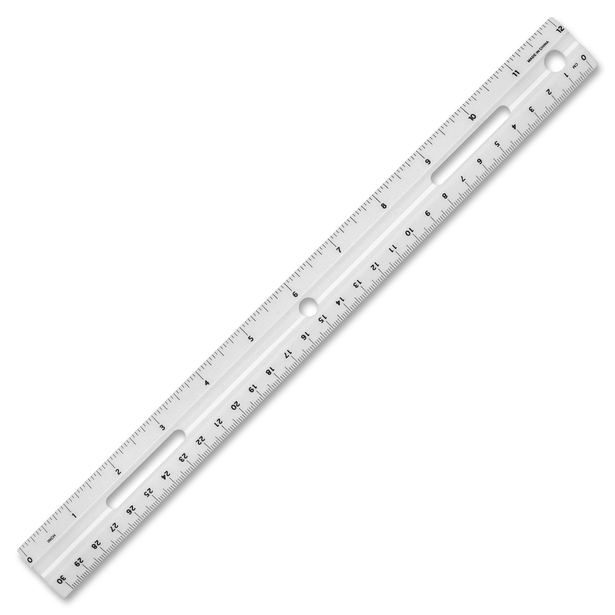 Photo 1 of Business Source 12" Plastic Ruler, Imperial and Metric Measurements, Fits in 3-Ring Binders, White