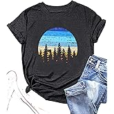 Adventure T-Shirt Women Mountain Hiking Workout Shirts Sunset Sunrise Wavy Camping Outdoor Short Sleeve Tee Tops