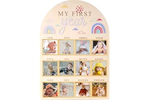 Newborn Picture Frames, Baby Board Wood My First Year Photo Display Personalized 12 Months Newborn Photo Frame for Baby 1st B