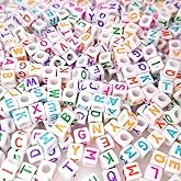 200 Pieces 6x6mm White Cube Acrylic Alphabet Letter Beads A-Z Mixed Plastic Shape Loose DIY Beads for Jewelry Making Bracelets Necklaces Key Chains (Colorful on White)