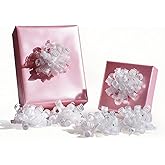 LaRibbons Silver Striped Bows - Curly Ribbon Gift Bows, Self Adhesive for Wedding, Bridal Shower, Gift Wrapping, Wine Bottle - 6 Counts