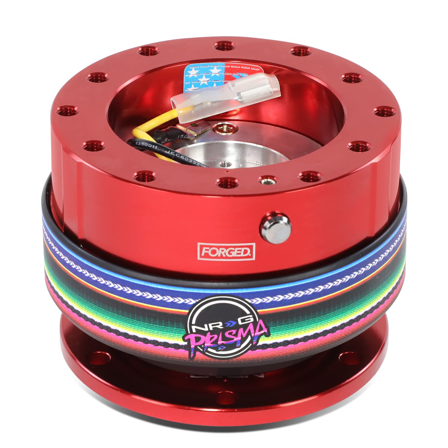 NRG Innovations Gen 2.0 Steering Wheel Quick Release Adapter 6-HOLE with Mounting Bolts, Quick Release - Red Body/Mexicali ring with Prisma Collab, NRG-SRK-200RD-MEXICALI Image