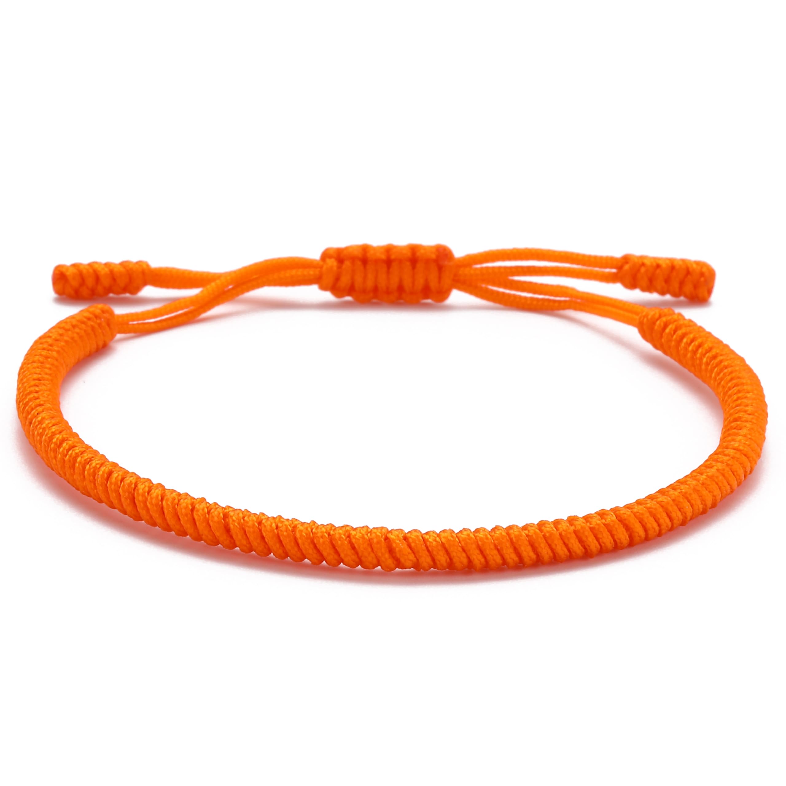 LUCKY BUDDHIST Handmade Bracelet + Buddhist Gift! Tibetan Good Luck String Armband. for Women, Men, Teens. Adjustable Size! Friendship Present. Handcrafted Rope Woven Chakra Wristband | Orange — image 1