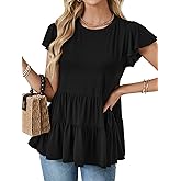 OPOIPIN Women's Crew Neck Ruffle Hem Short Sleeve Babydoll Peplum Top Blouse
