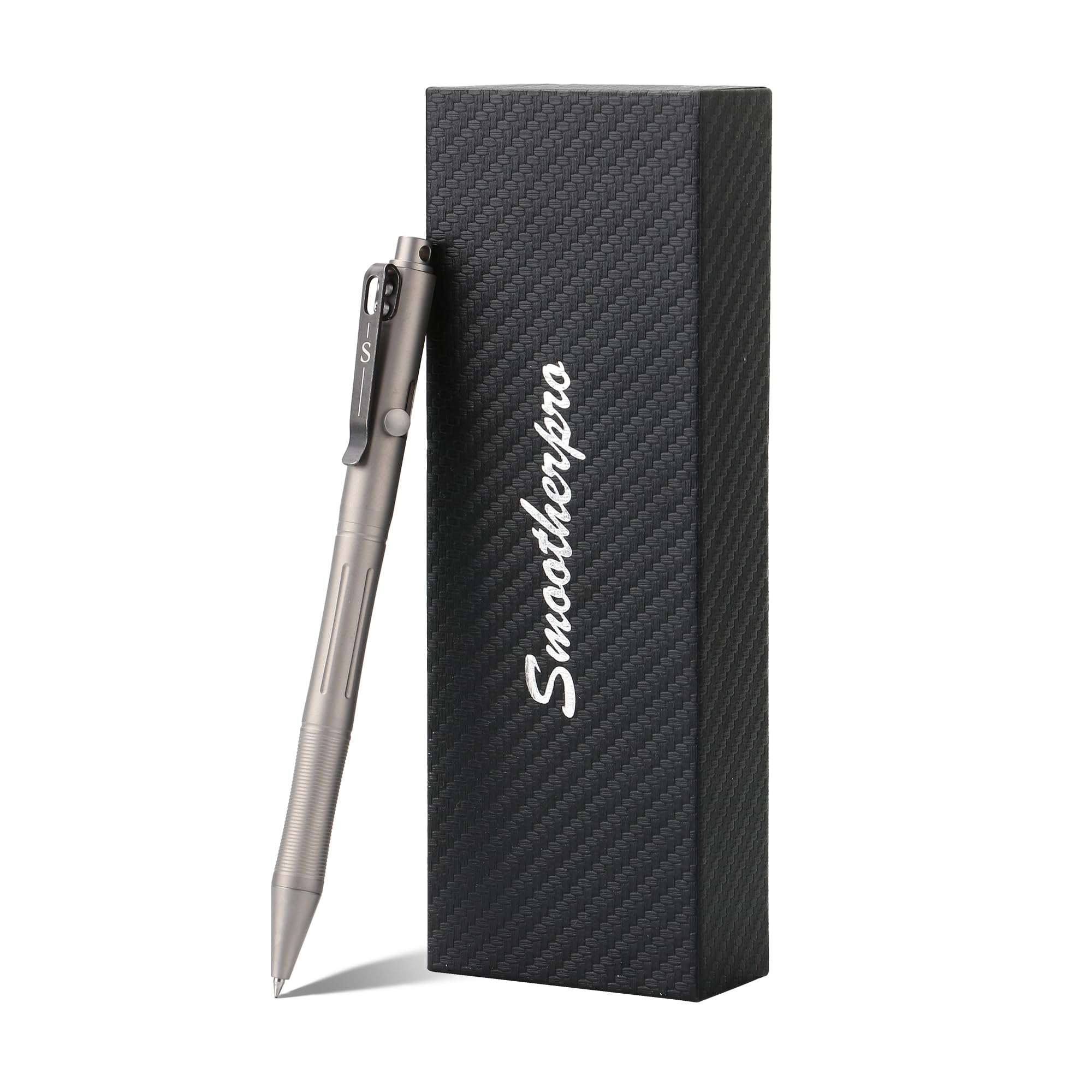 SMOOTHERPRO Titanium Bolt Action Pen/Ballpoint Pen | Compatible with Pilot G2 Refill | Stainless Steel Pocket Clip | for EDC Signature Business Writing Journaling (RG340) | Color Sandblasted Gray