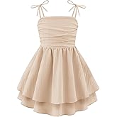 Arshiner Girls Summer Spaghetti Strap Dresses Flowy Tiered Ruched Smocked Back Casual Beach Midi Sundress