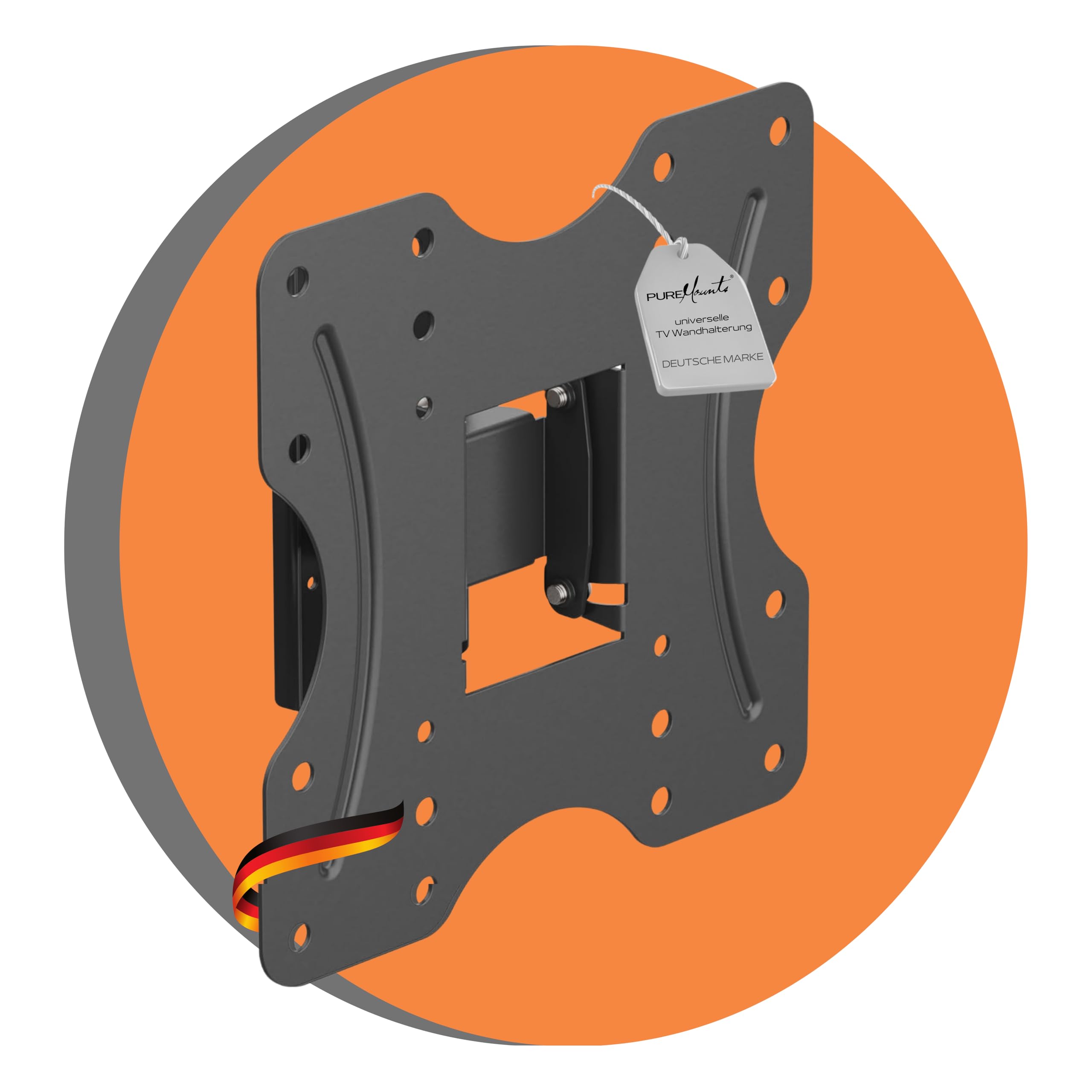 PureMounts TV Wall Mount, Swivelling Tilting Universal Bracket for 23-42 Inch Flat & Curved Heel Monitor up to 30 kg, Max. VESA 200 x 200 mm, Black