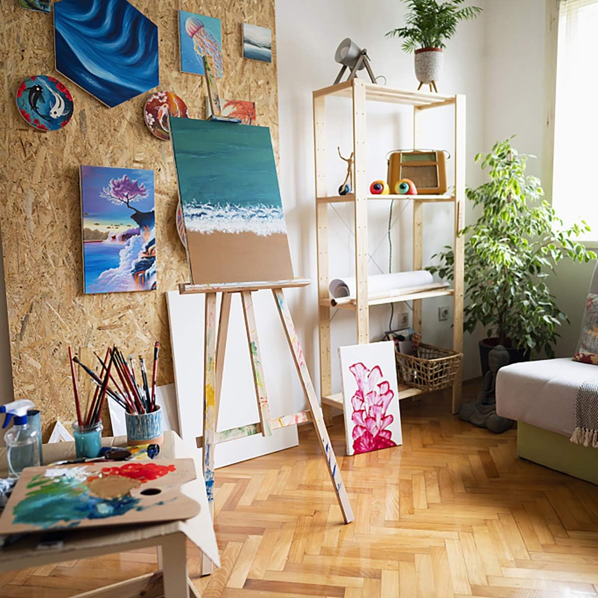 GOTIDEAL Stretched Canvas, 16x20" Inch Set of 5, Primed White - 100% Cotton Artist Canvas Boards for Painting, Acrylic Pouring, Oil Paint Dry & Wet Art Media