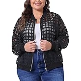 Agnes Orinda Mesh Sheer Jackets for Women Plus Size 2025 Fall Fashion See Through Long Sleeve Zip Up Bomber Jacket