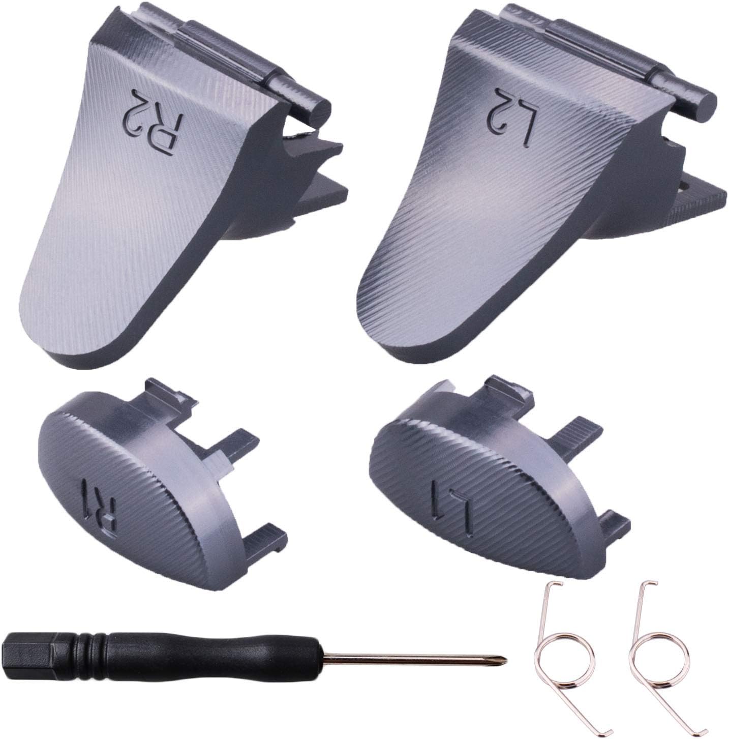 YoRHa Metal Aluminum Replacement Repair Customizing L1 L2 & R1 R2 Trigger Button Extender (Grey) for PS4/Slim/PRO Controller with Screwdriver