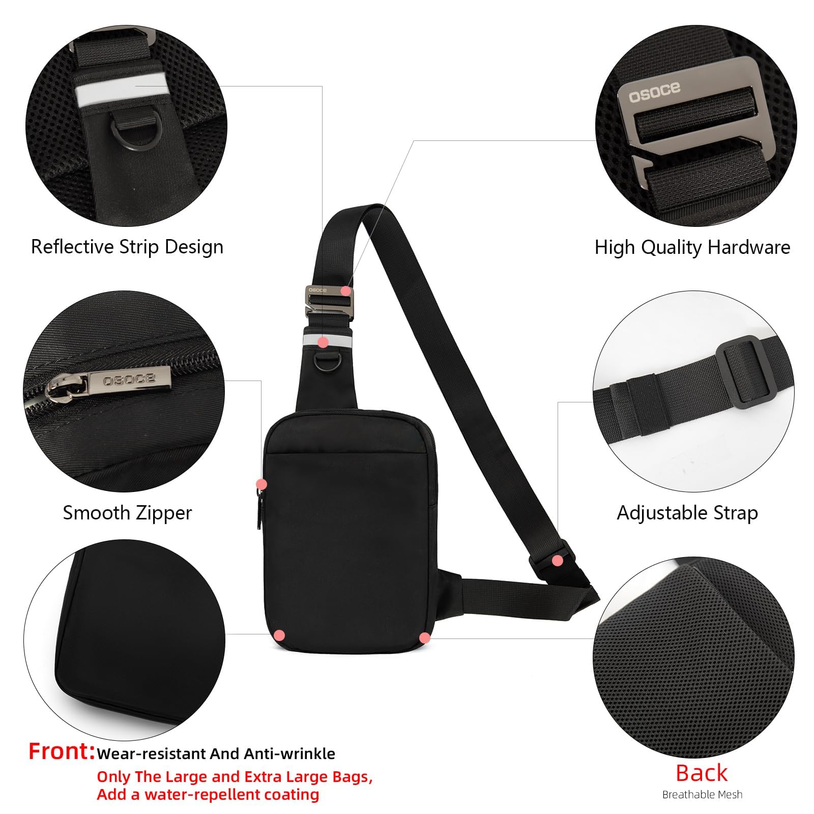 OSOCE Umhängetasche Herren, RFID Anti-Diebstahl Schultertasche Brusttasche 5