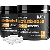 RiRywony Health NAD Supplement - NAD+ with Nicotinamide Riboside (NR) and Resveratrol Quercetin 900mg Pure Organic NAD Plus for Cellular Repair Healthy Aging Brain Function (2 Pack)