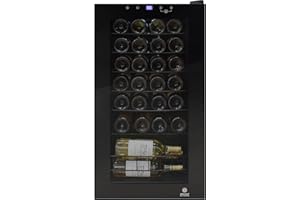 Vinotemp EL-28TS 28 Bottle Cooler Refrigerator, Freestanding Wine Fridge with Touch Screen Adjustable Temperature Control, Dual-Paned Glass Door and Safety Lock, Black