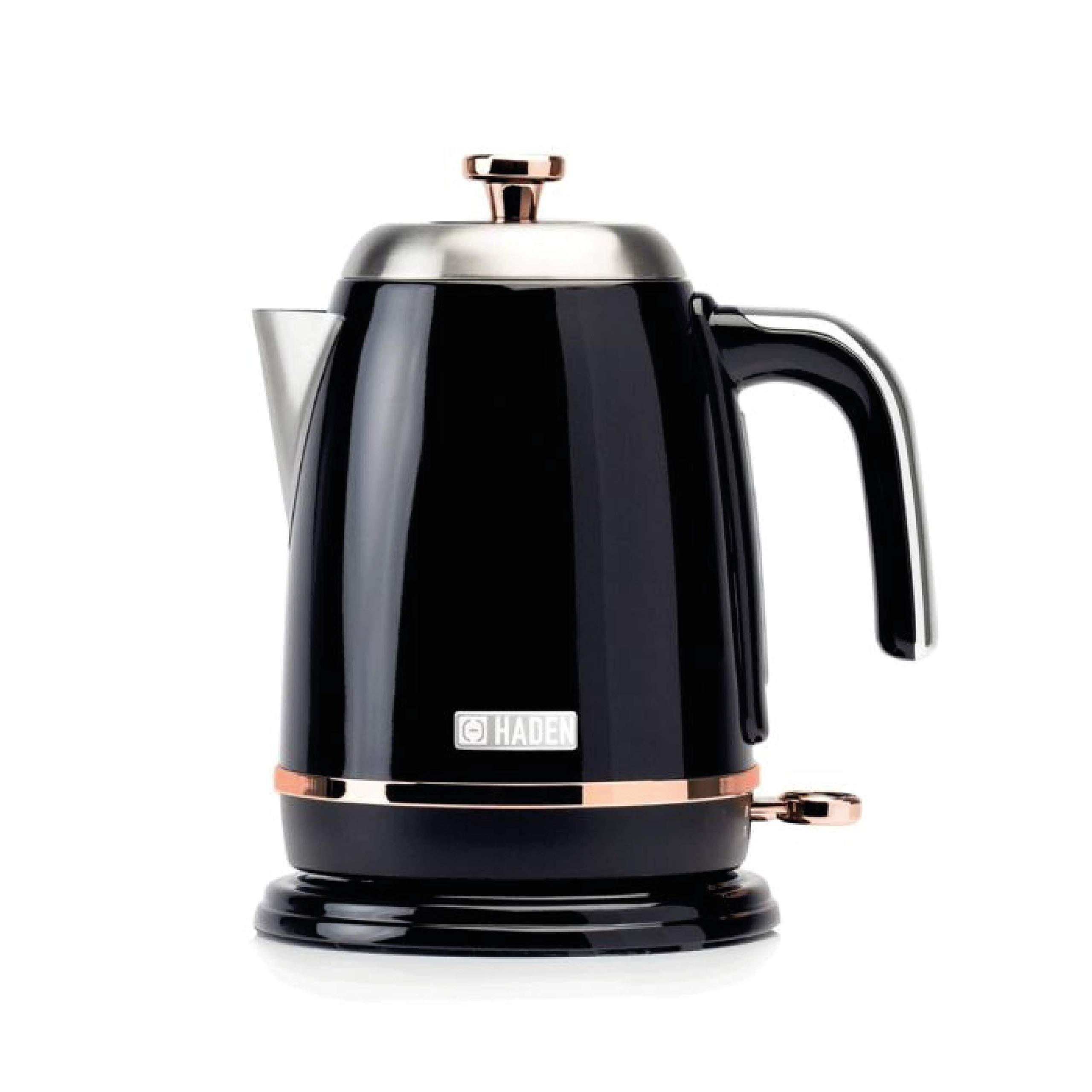 Haden Salcombe Black Kettle - 1.7L Cordless Kettle - Fast Boil 3KW - Stainless Steel with Quiet Operation, Auto Shut-Off, Boil-Dry Protection, Removable Limescale Filter, Ergonomic Handle