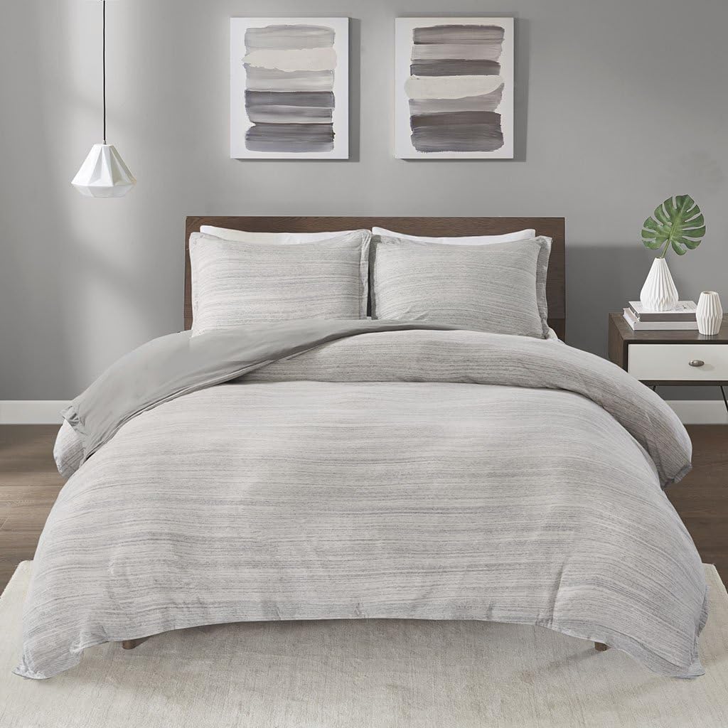 Urban Habitat Space Dyed Melange Cotton Jersey Knit Duvet Cover Set, Full/Queen, Grey