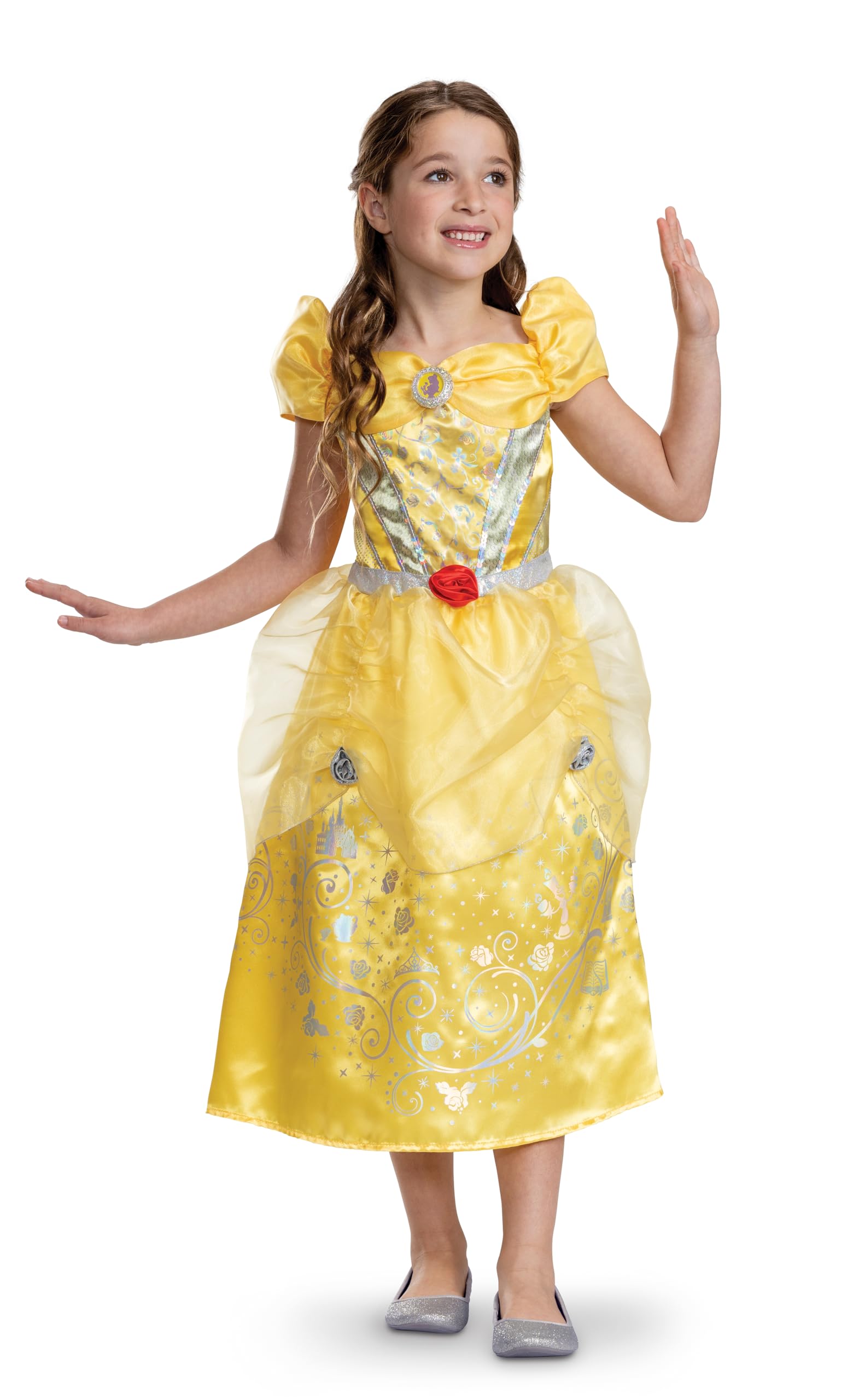 Disney Princess 100th Anniversary Belle Fancy Dress for Kids, Official Disney by Disguise, Beautiful Shimmer Detailing, Adorable Details, for Girls Ages 3-4, 4-6 & 7-8 Years