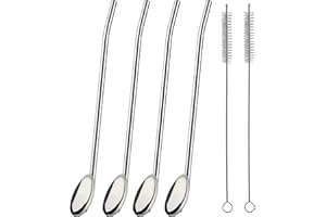 Ice Tea Spoons Long Stainless Steel Spoon Straw Bar Spoons Handle with Straw for Mixing Stirring Drinking (S-6)