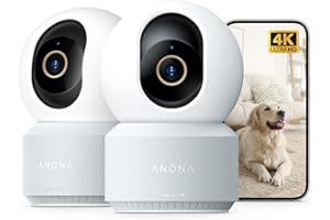 Anona 4K UHD Indoor Camera, Pet/Dog/Baby Security Camera with Phone App, 360°Pan-Tilt, 5G/2.4G Dual-Band Wi-Fi 6, Auto-Tracking, Person/Pet/Baby Crying Detection, Privacy Mode, Two-Way Audio, 2 Pack