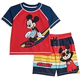 Disney Raglan Rash Guard and Swim Trunks UPF 50+ Outfit Set Infant to Big Kid Sizes (12 Months - 14-16)