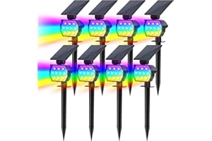 FLAOW Solar Spot Lights Outdoor Color Changing, [7 Modes/8 Pack] Christmas IP67 Waterproof Landscape Spotlights, Dusk to Dawn Solar Powered Security Light for Patio Gate Walkway Pool Garden Yard Driveway