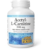 Natural Factors, Acetyl L-Carnitine 500 mg, Promotes a Healthy Memory, Concentration and Brain Function, 120 capsules (60 servings)