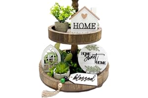 JXUEYCH 6 Pieces Farmhouse Tiered Tray Decor Beautiful Sweet Home Wood Sign Artificial Plant Rustic Tray Decorations Centerpiece Set for Home & Kitchen Decor(Tiered Tray NOT Included)