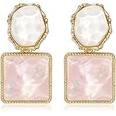 Wovanoo Asymmetrical Earrings for Women Boho Resin Dangle Earrings Acrylic Water Ripple Earring