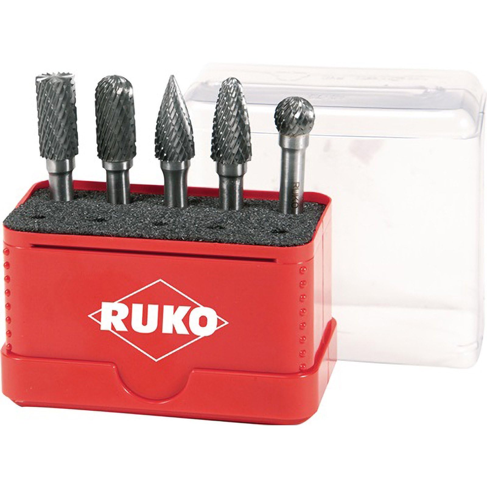 RUKO Tungsten Carbide Totary Burr Set in Mini-Box, Bright Finish, 5 Pieces, R116004