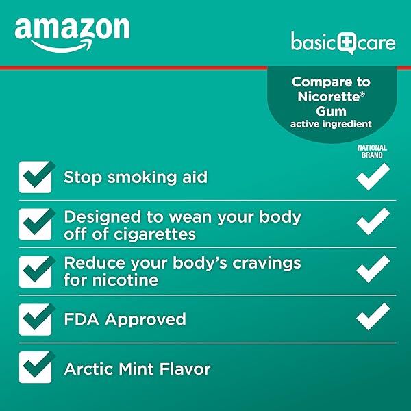 AMAZON BASIC CARE UNCOATED NICOTINE POLACRILEX GUM 4 MG, MINT FLAVOR, STOP SMOKING AID, 220 COUNT