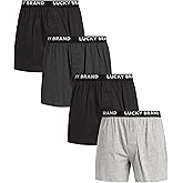 Lucky Brand Mens Underwear Boxer Shorts - 4 Pack Super Soft Knit 4'' Inseam Relaxed Fit Cotton Boxers for Men with Button Fly