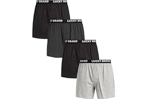 Lucky Brand Boxers for Men - 4 Pack Knit Cotton 4'' Inseam Mens Underwear Boxer Shorts with Functional Fly Pouch, Relaxed Fit
