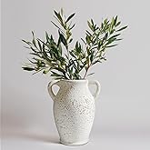 Sunddo Rustic Ceramic Flower Vase with 2 Handles, Textured Farmhouse Vase, White Modern Decorative Vases, Living Room, Shelf, Mantle, Entryway, Fireplace Decor